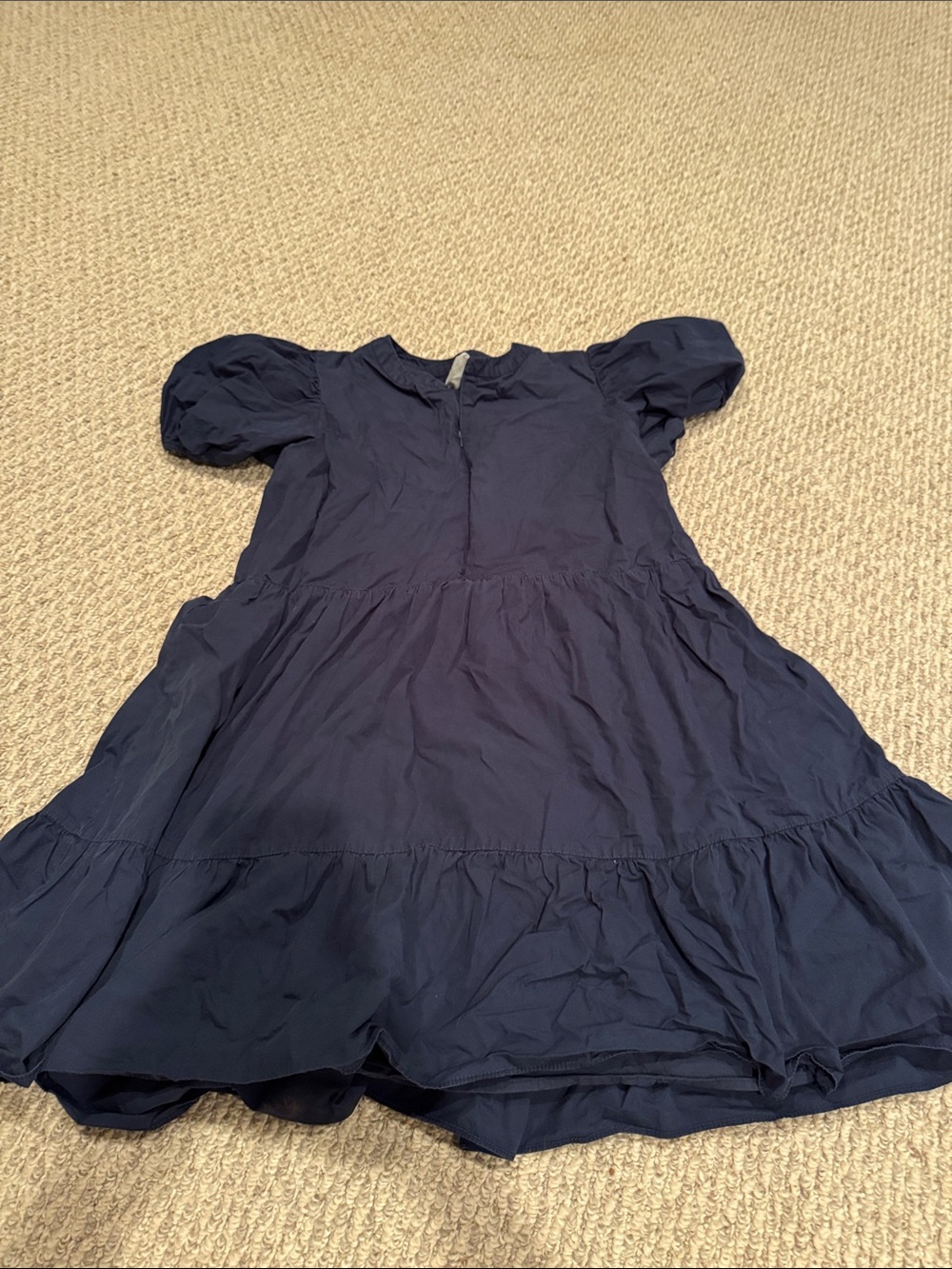 Navy Puff Sleeve Tiered Casual Dress